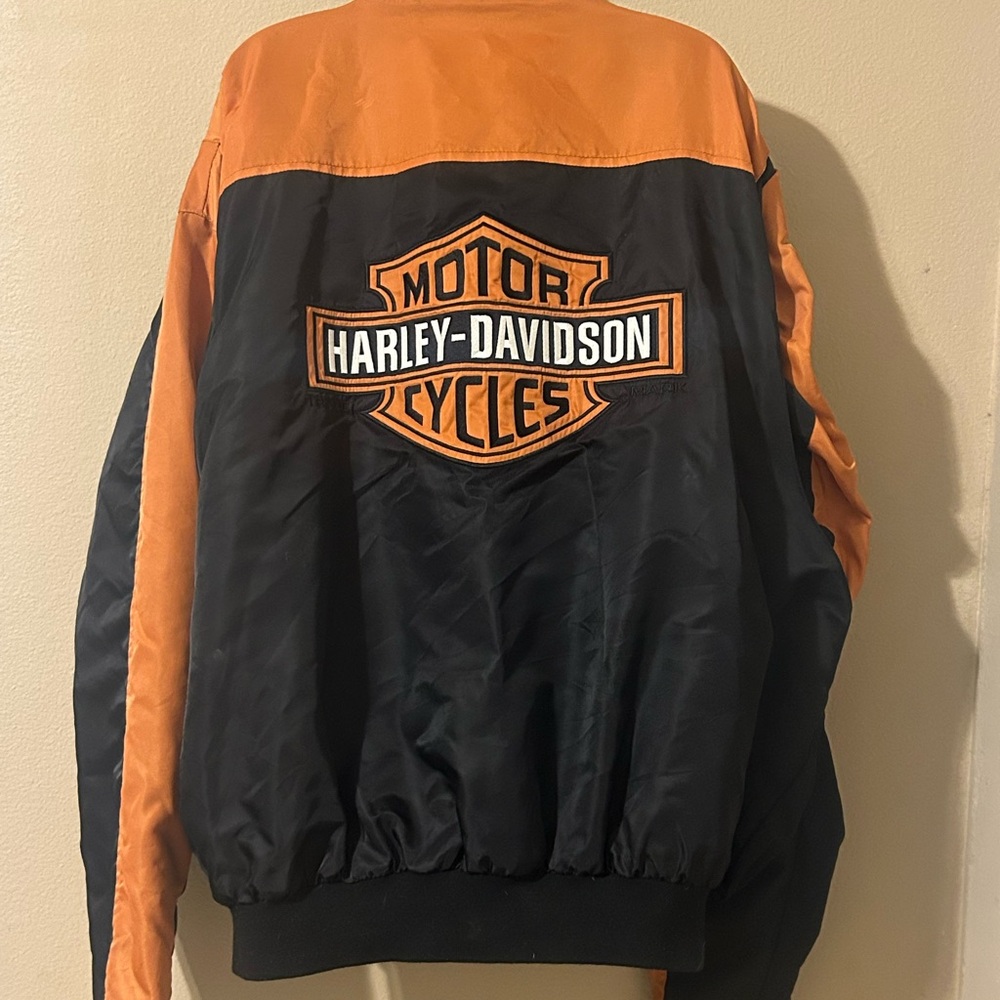 Harley-Davidson Men's Black and Orange Bomber Jacket